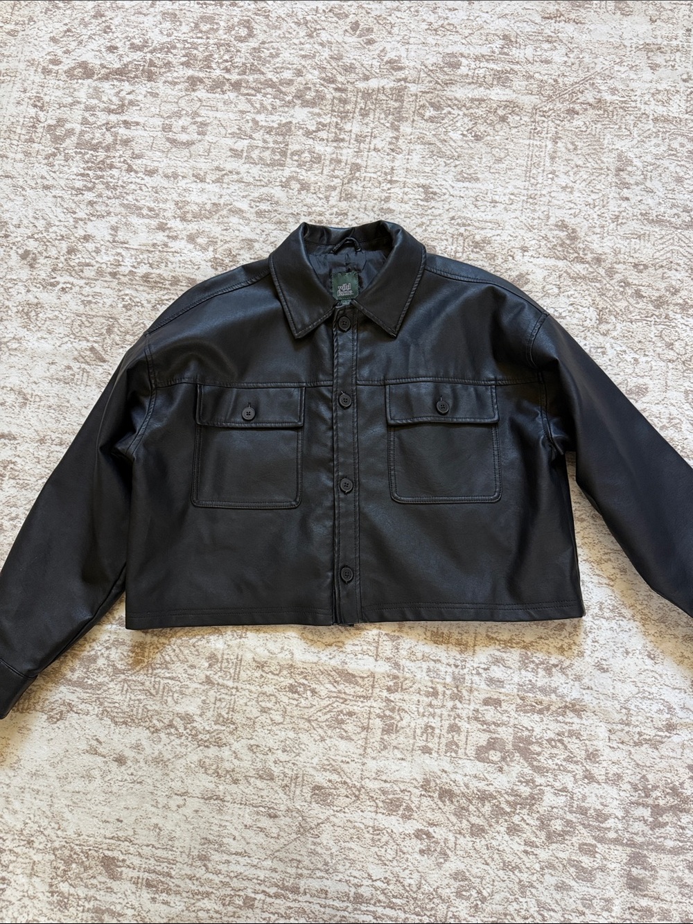 wild fable Black Faux Leather Cropped Jacket